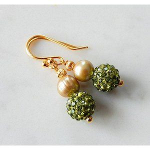 Olive Green Pearl Earrings